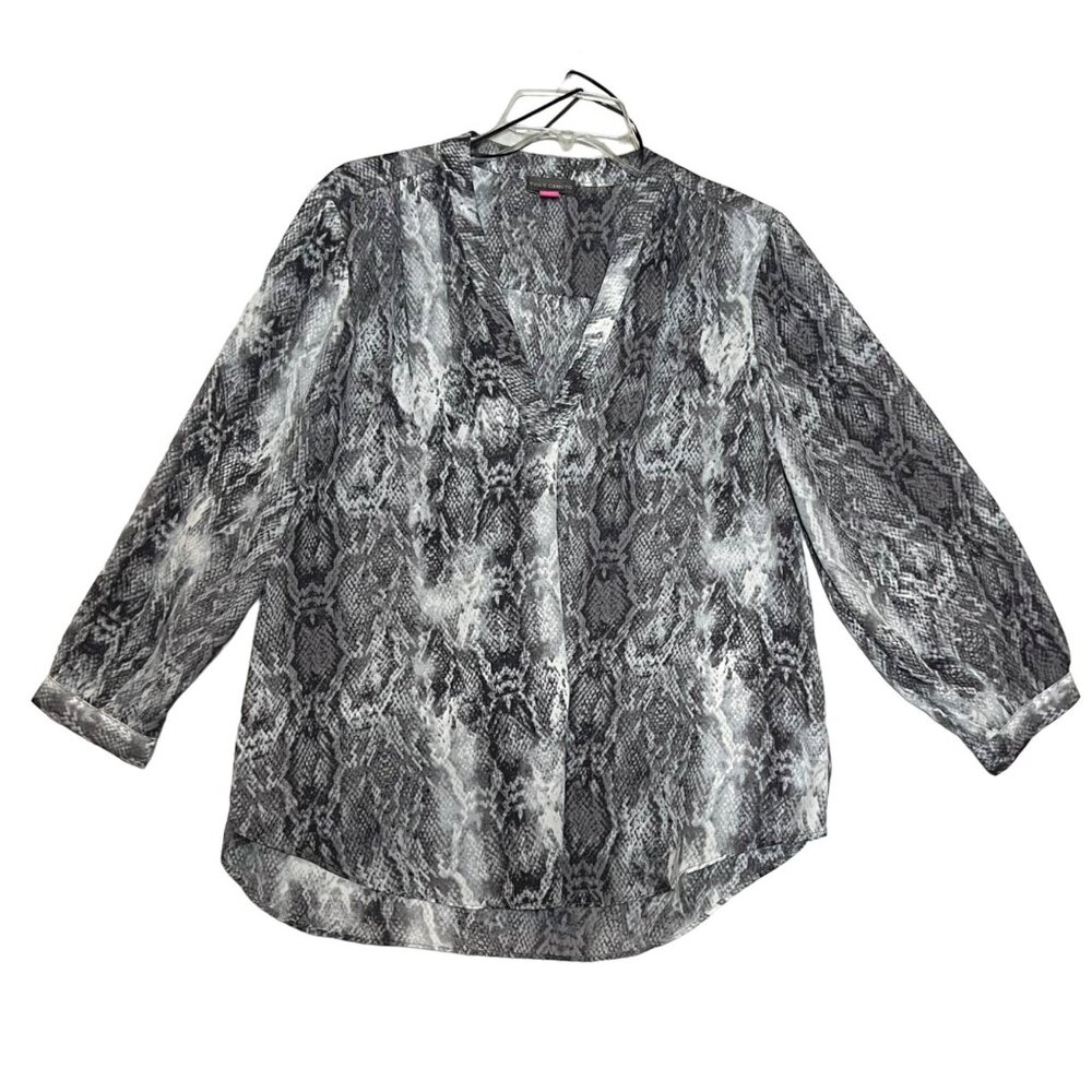 Vince Camuto Women Python Print V-Neck Blouse Size 2X Plus Pull-over 3/4 Sleeve